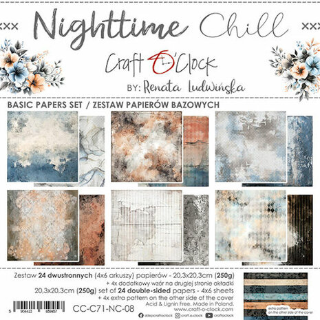 Craft O Clock Basic Paper Pack 20x20 cm Nighttime Chill CC-C71-NC-08