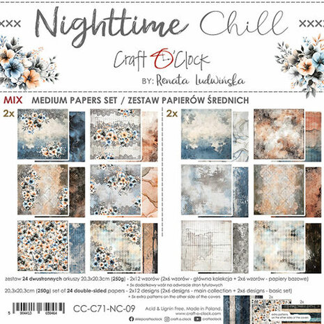  Craft O Clock Set of Mix Papers 20x20 cm Nighttime Chill&nbsp;CC-C71-NC-09