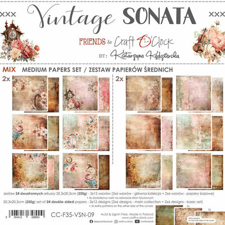 Craft O Clock Set of Mix Papers 20x20 cm Vintage Sonata