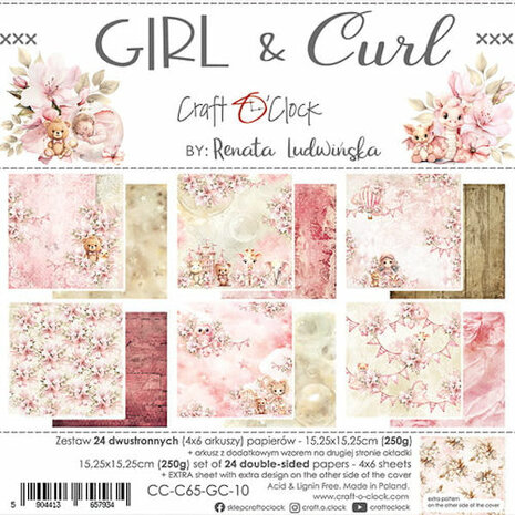 Craft O Clock Set of Papers 15x15 cm Girl &amp; Curl CC-C65-GC-10