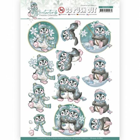 Penguin Wintertime 3D Push Out Sheet by Yvonne Creations&nbsp;SB10505