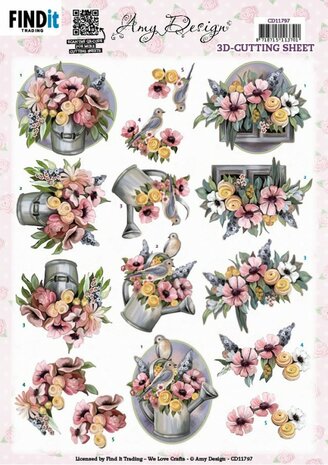 3D Cutting Sheet - Amy Design - Bucket and Flowers CD11797