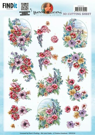 3D Cutting Sheet - Yvonne Creations - Landscape Field Bouquet&nbsp;CD12116