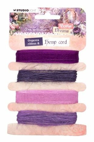 Studio Light Ribbon Organza &amp; hemp - purples Vict. Dreams nr.05 JMA-VD-RIB05 85x141x10mm